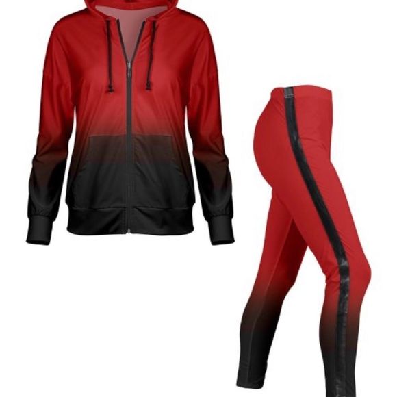Red & Black Zip-Up Hoodie & Side-Stripe Leggings - Picture 1 of 8